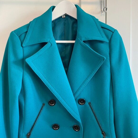 Bellefleur COLET Nordstrom Double Breasted Poly Blend Crop Moto Blazer Blue XS - Picture 2 of 14